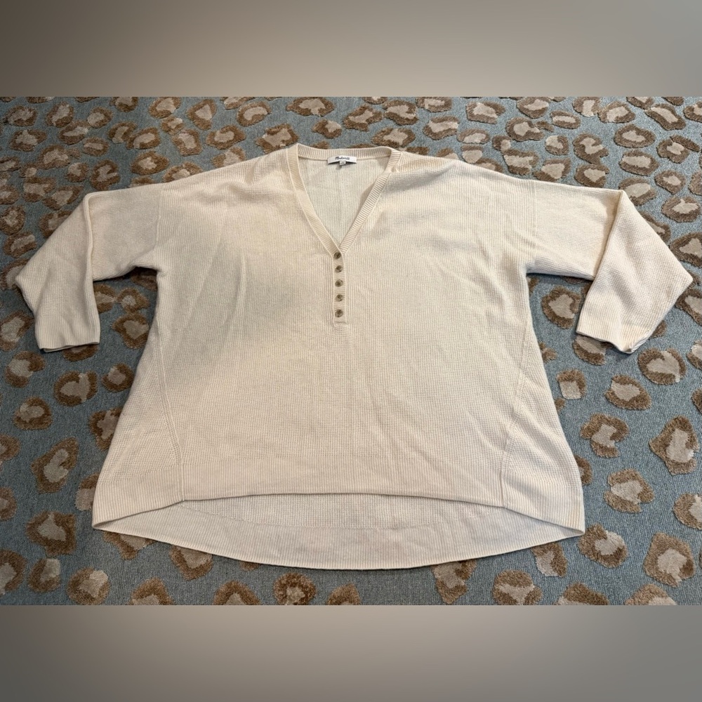 Madewell Cream V-Neck Henley Style Sweater